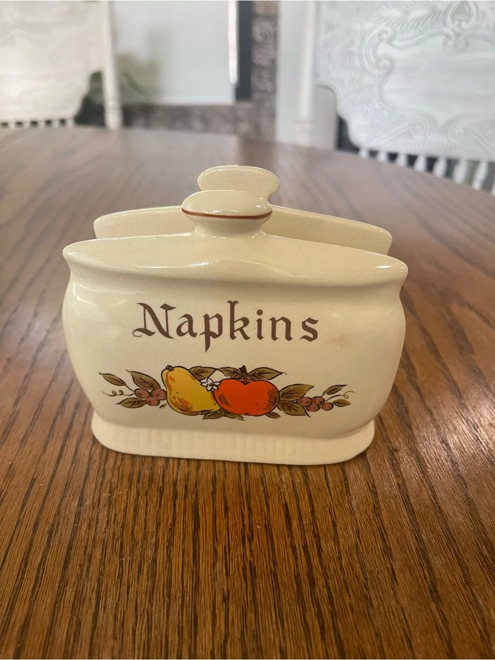 Cream Ceramic Napkin Holder with Harvest Fruit Design